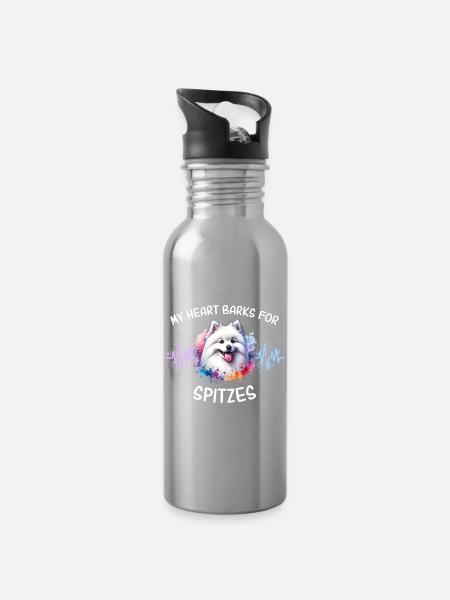 Spitz Herzlinie - Trinkflasche mit integriertem Trinkhalm - Lightsilver