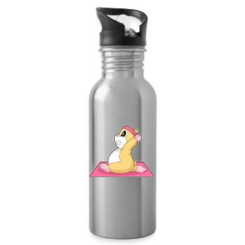 Hamster Yoga Fitness Gymnastics - Water bottle with straw - silver - Right