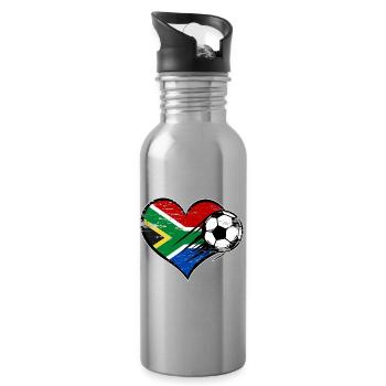 Südafrika Flagge Fußball mit Herz used - Trinkflasche mit integriertem Trinkhalm - Lightsilver - Rechts