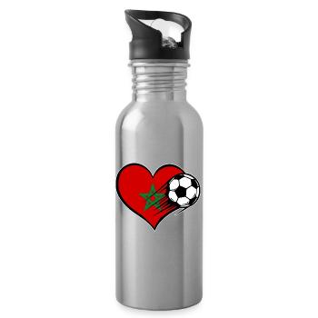 Marokko Flagge Fußball mit Herz - Trinkflasche mit integriertem Trinkhalm - Lightsilver - Rechts