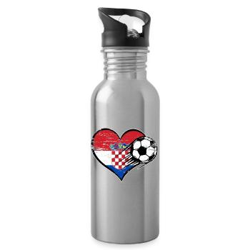 Kroatien Flagge Fußball mit Herz used - Trinkflasche mit integriertem Trinkhalm - Lightsilver - Rechts
