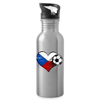 Tschechien Flagge Fußball mit Herz used - Trinkflasche mit integriertem Trinkhalm - Lightsilver - Rechts