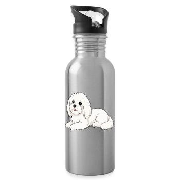 Dessin animé du chien blanc en poils - Gourde avec paille intégrée - argent clair - Droite