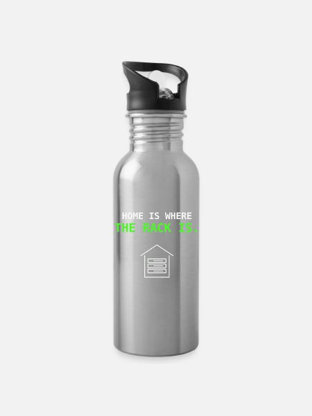 Home Is Where The Rack Is IT Sysadmin Gift - Water bottle with straw - silver