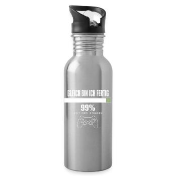 Gleich bin ich fertig Gamer Zocker Herren Jungs - Trinkflasche mit integriertem Trinkhalm - Lightsilver - Rechts