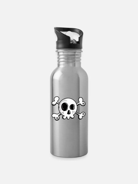 Small skull with crossed bones - Water bottle with straw - silver