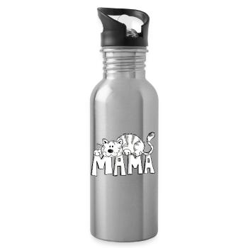 Katzen Mama - Katze - Comic - lustig - Geschenk - Trinkflasche mit integriertem Trinkhalm - Lightsilver - Rechts