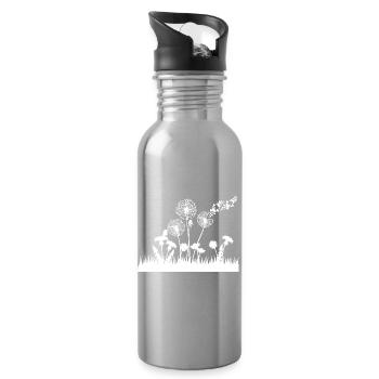Pusteblumen Silhouette auf Gras - Trinkflasche mit integriertem Trinkhalm - Lightsilver - Rechts