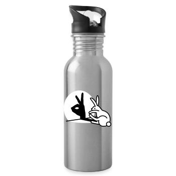 Lustige Kaninchen Hand Schatten Projektion Hase - Trinkflasche mit integriertem Trinkhalm - Lightsilver - Rechts