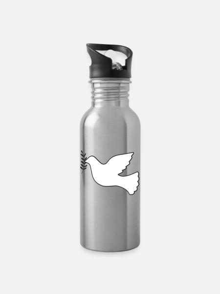 Friedenstaube mit Zweig - Trinkflasche mit integriertem Trinkhalm - Lightsilver