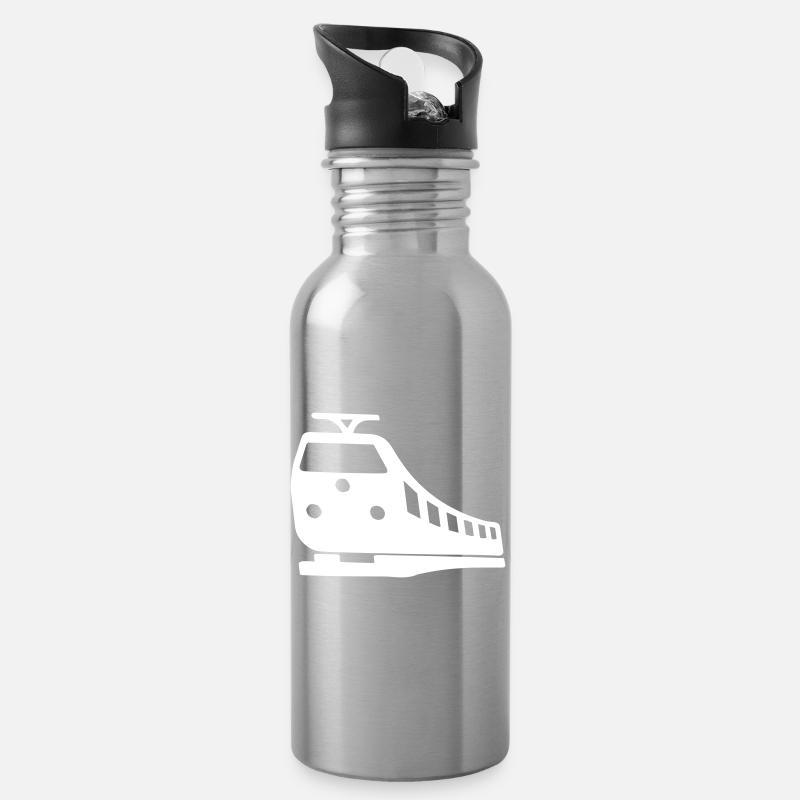Zug Lokführer Symbol | Farbe einstellbar - Trinkflasche mit integriertem Trinkhalm - Lightsilver