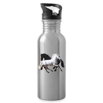 Pferde - Trinkflasche mit integriertem Trinkhalm - Lightsilver - Rechts