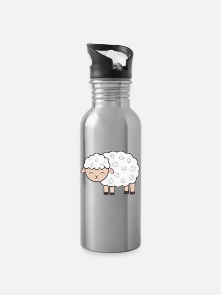 Schaf Schafe - Trinkflasche mit integriertem Trinkhalm - Lightsilver
