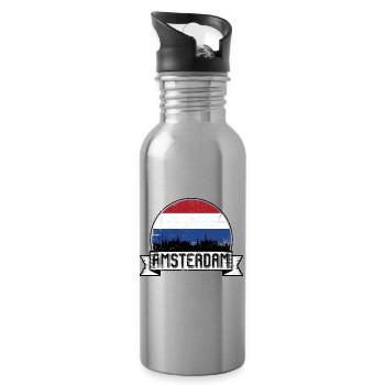 Amsterdam Skyline Retro Abzeichen - Trinkflasche mit integriertem Trinkhalm - Lightsilver - Rechts