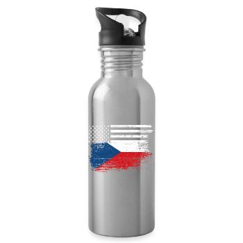 Flagge Fusion US Tschechisch - Trinkflasche mit integriertem Trinkhalm - Lightsilver - Rechts