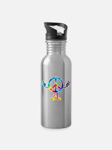 Peacezeichen Friedenszeichen tie dye - Trinkflasche mit integriertem Trinkhalm - Lightsilver