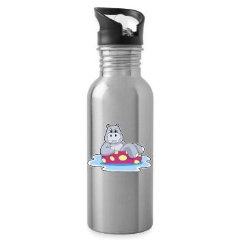 Nilpferd kleines Boot - Trinkflasche mit integriertem Trinkhalm - Lightsilver - Rechts