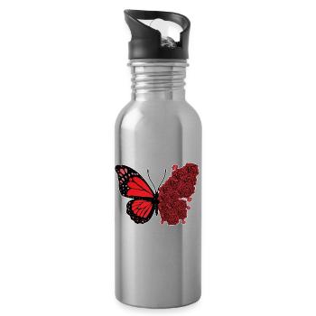 Roses papillons - Gourde avec paille intégrée - argent clair - Droite