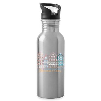 Tübingen, People with Heart, Line Drawing - Water bottle with straw - silver - Right