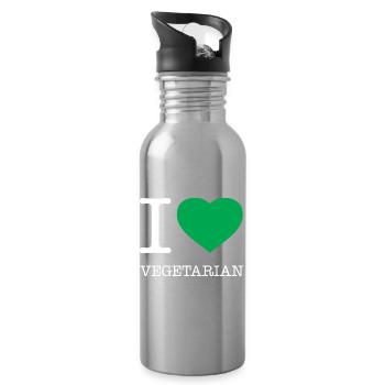 I LOVE VEGETARIAN - Water bottle with straw - silver - Right