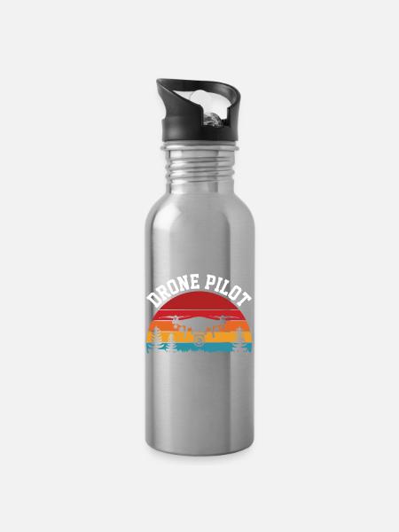 Drohnen-Pilot - Trinkflasche mit integriertem Trinkhalm - Lightsilver
