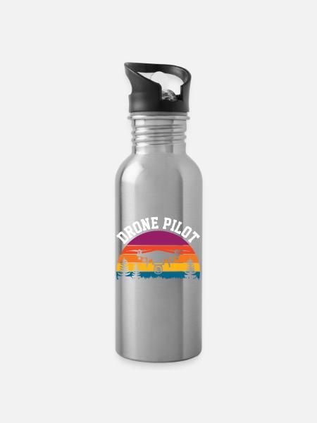 Drohnen-Pilot - Trinkflasche mit integriertem Trinkhalm - Lightsilver
