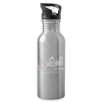 Passau Danube View, Bavaria, Germany, Drawing - Water bottle with straw - silver - Right