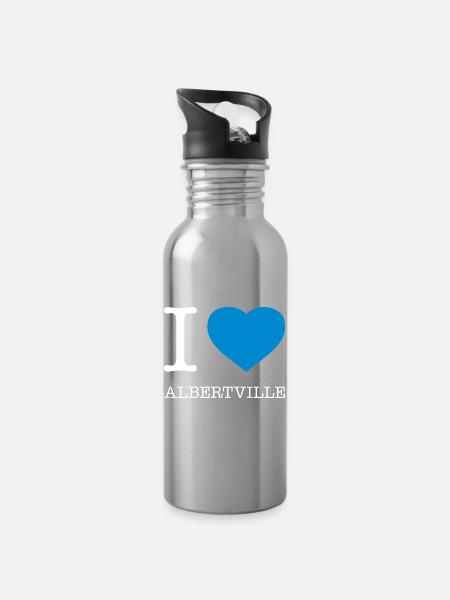 I LOVE ALBERTVILLE - Trinkflasche mit integriertem Trinkhalm - Lightsilver