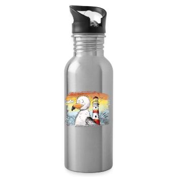Möwe Urlaub Meer Leuchtturm Sonnenuntergang - Trinkflasche mit integriertem Trinkhalm - Lightsilver - Rechts