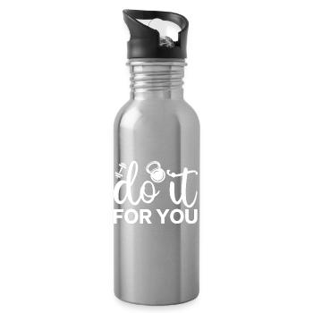Motivational Fitness Quote with Kettlebell - Water bottle with straw - silver - Right