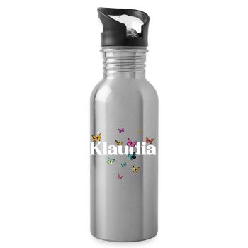 Joli prénom de fille Klaudia avec des papillons - Gourde avec paille intégrée - argent clair - Droite