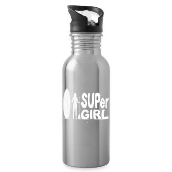 SUPer Fille avec Stand Up Paddle SUP Design - Gourde avec paille intégrée - argent clair - Droite
