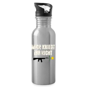 Protest pressure with weapon and flower - Water bottle with straw - silver - Right