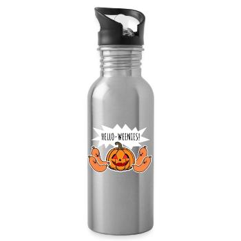 Hello Weenies! Creepy Halloween Pumpkin & Sausages - Water bottle with straw - silver - Right