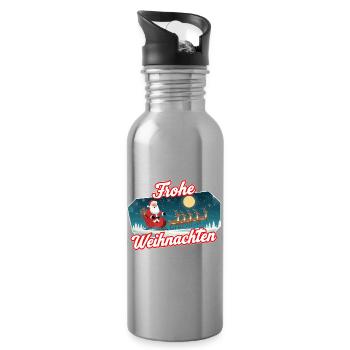 Santa Sleigh Christmas Scene - Water bottle with straw - silver - Right