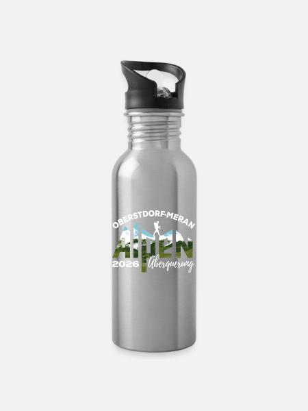 Alpenüberquerung 2026, Oberstdorf Meran, Wandern - Trinkflasche mit integriertem Trinkhalm - Lightsilver