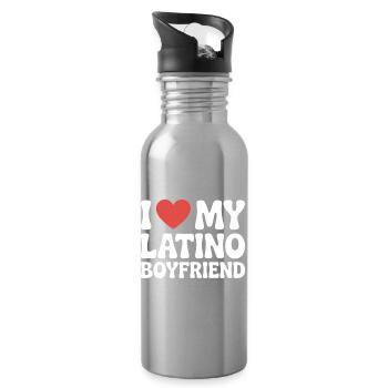I Love My Latino Boyfriend Valentine's Day - Water bottle with straw - silver - Right