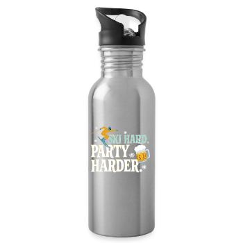 Ski Hard Party Harder Après Ski Spruch - Water bottle with straw - silver - Right