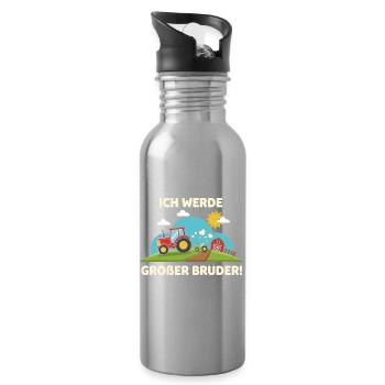 I'm Going Big Brother Tractor Farm Cute - Water bottle with straw - silver - Right