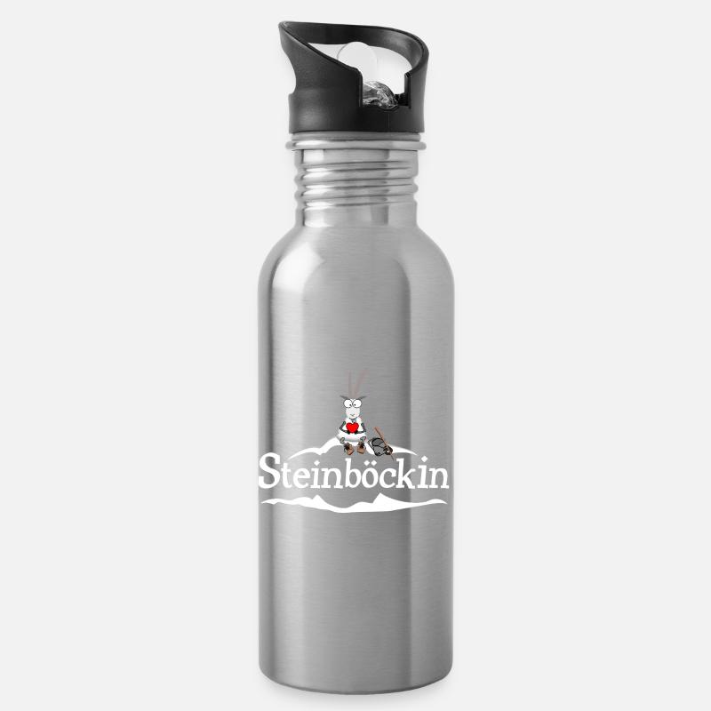 Steinböckin Wortspiel - Trinkflasche mit integriertem Trinkhalm - Lightsilver