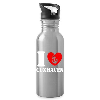 North Sea Holiday I LOVE CUXHAVEN Lustig - Water bottle with straw - silver - Right