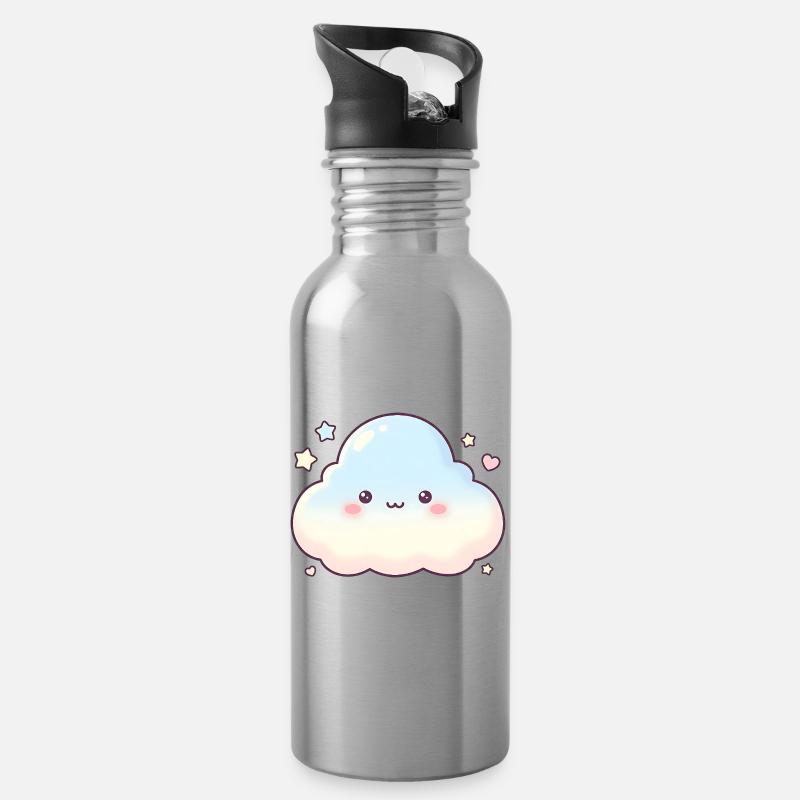 Pastellwolke Kawaii Glow Kinder Traum - Trinkflasche mit integriertem Trinkhalm - Lightsilver