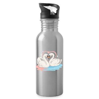 Swan heart in water couple - Water bottle with straw - silver - Right