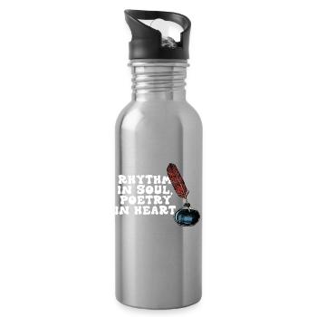 Rhythmus in der Seele, Poesie im Herzen - Trinkflasche mit integriertem Trinkhalm - Lightsilver - Rechts