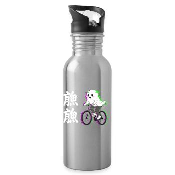 Neon Ghost on Bicycle - Water bottle with straw - silver - Right
