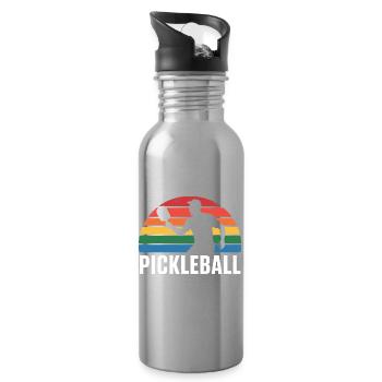 Silhouette du coucher de Pickleball - Gourde avec paille intégrée - argent clair - Droite
