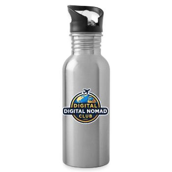 Digitale Nomaden Club Emblem Arbeiten unter Palmen - Trinkflasche mit integriertem Trinkhalm - Lightsilver - Rechts