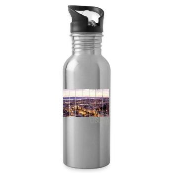 Lisbon Portugal Sunset Skyline Souvenir - Water bottle with straw - silver - Right