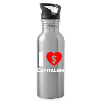 I Love Capitalism Heart Dollar - Water bottle with straw - silver - Right