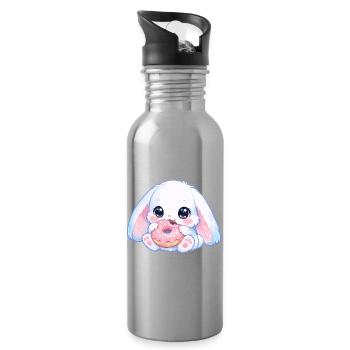 Kawaii Hase mit Donut - Trinkflasche mit integriertem Trinkhalm - Lightsilver - Rechts